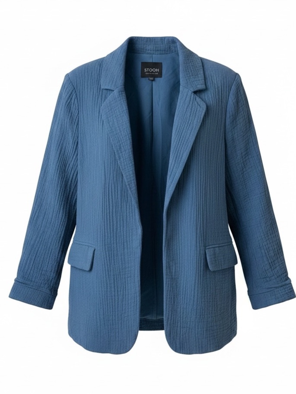 STOOSH Textured Relaxed Blazer Gauze Cotton Slate Blue Large